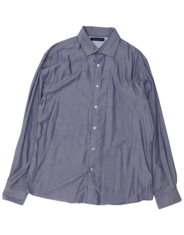 Tommy Hilfiger Mens Shirt Size 16 1/2 Large Blue Herringbone Cotton