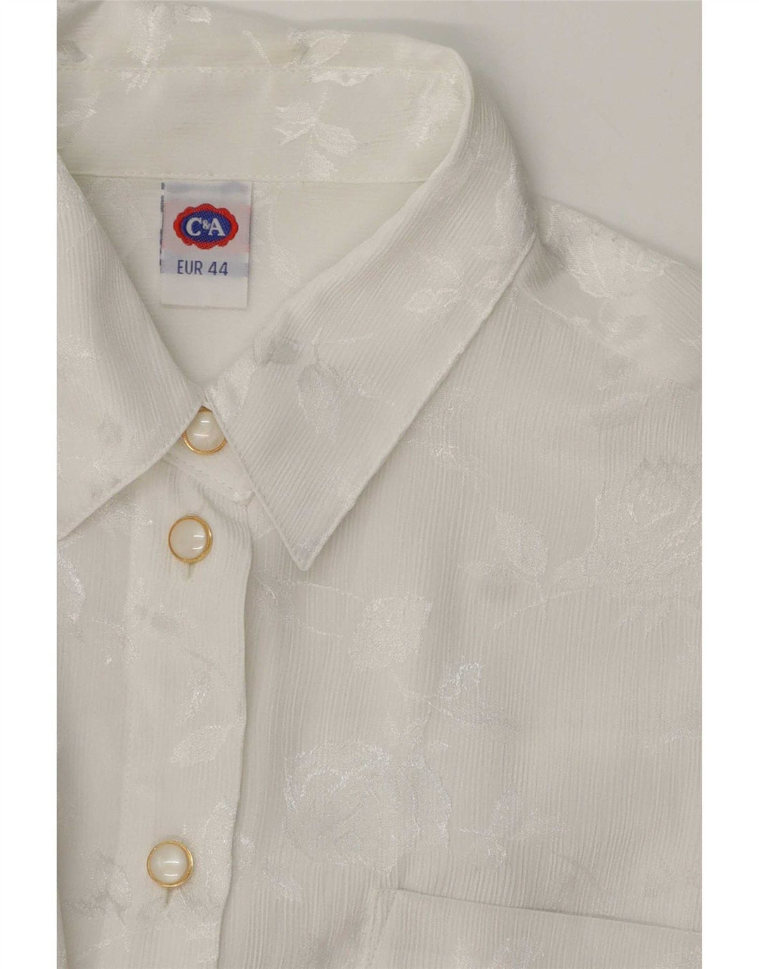 C&A Womens Shirt Blouse EU 44 XL White Floral Polyester