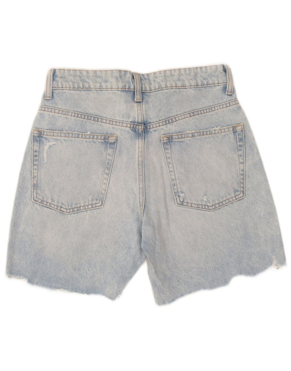 Zara Womens Distressed Denim Shorts EU 36 XS W26 Blue Patchwork Cotton