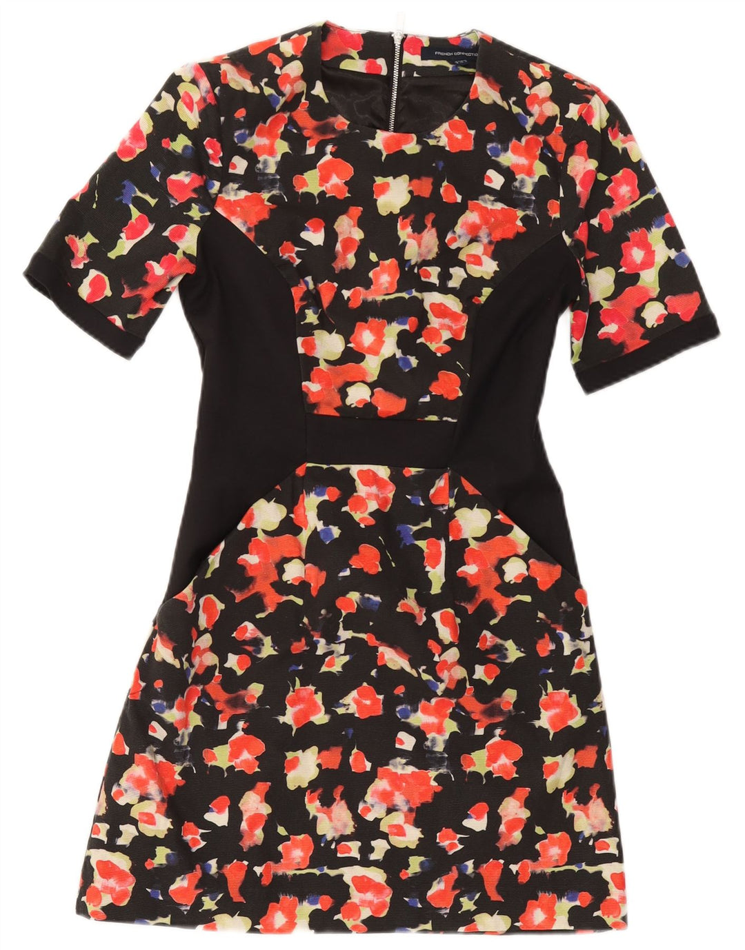 FRENCH CONNECTION Womens A-Line Dress UK 8 Small Black Floral Cotton
