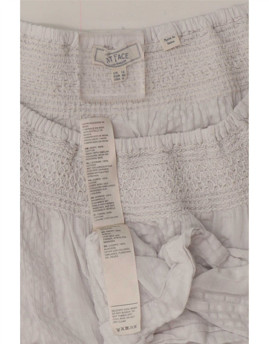 Fat Face Womens Oversized 3/4 Sleeve Blouse Top UK 12 Medium White Cotton