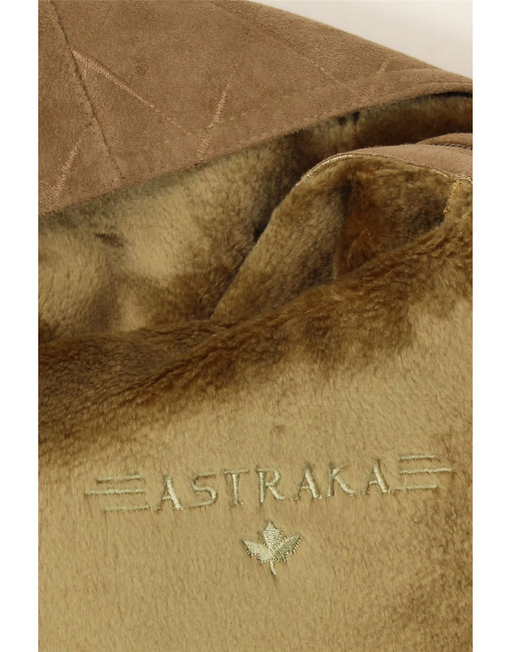ASTRAKA Womens Sherpa Jacket UK 16 Large Beige Check Polyester Vintage Astraka and Second-Hand Astraka from Messina Hembry 
