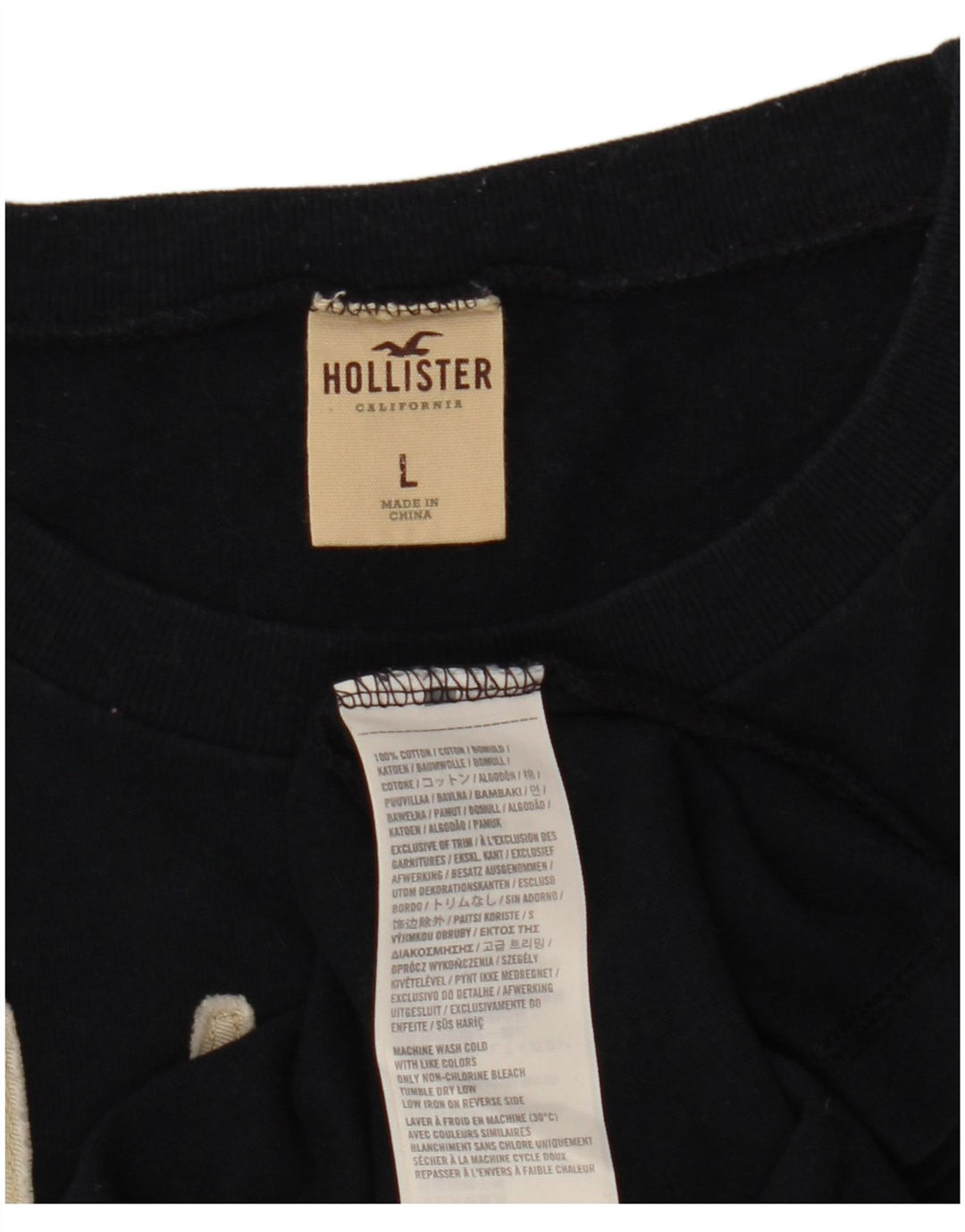 Hollister Mens Graphic Top Long Sleeve Large Black Cotton