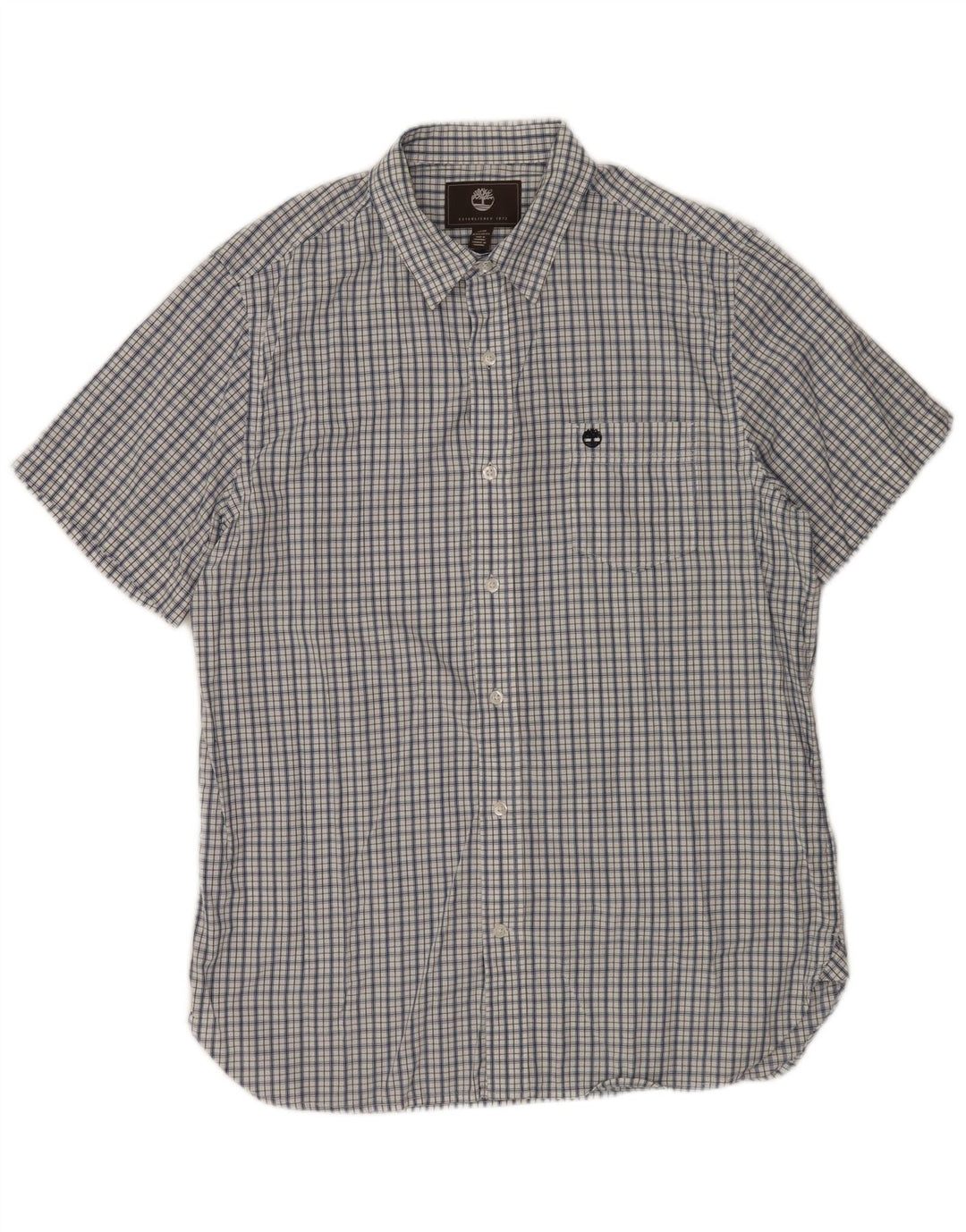 TIMBERLAND Mens Short Sleeve Regular Fit Shirt Medium Navy Blue Check