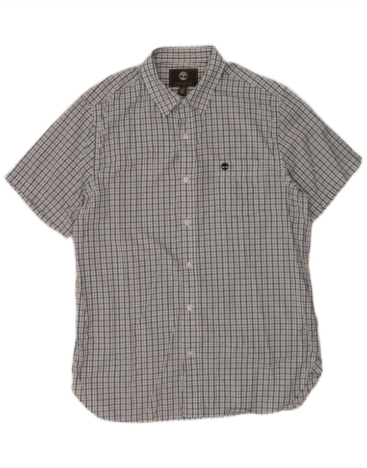 TIMBERLAND Mens Short Sleeve Regular Fit Shirt Medium Navy Blue Check