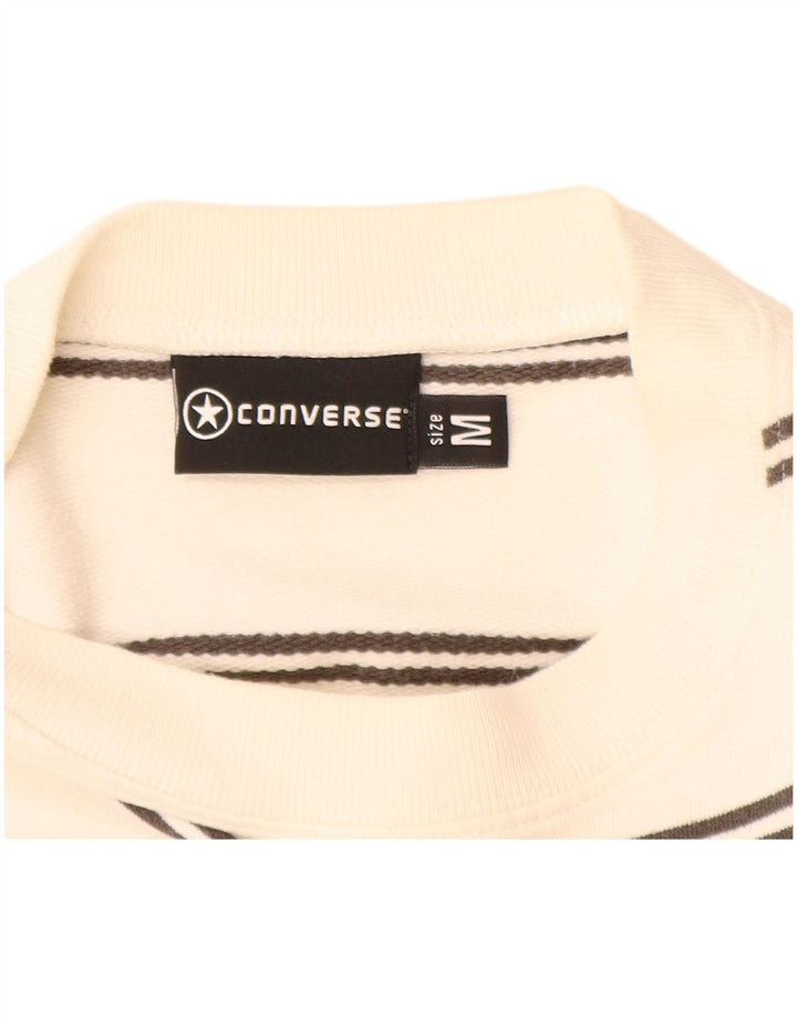 CONVERSE Mens Graphic Sweatshirt Jumper Medium Off White Striped Cotton