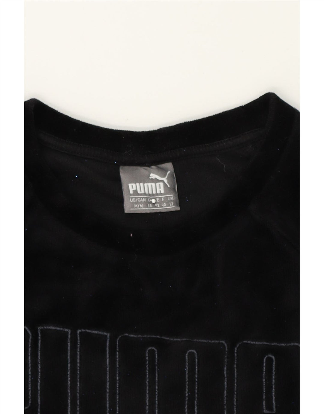 PUMA Womens Graphic Sweatshirt Jumper UK 12 Medium Black Cotton Vintage Puma and Second-Hand Puma from Messina Hembry 