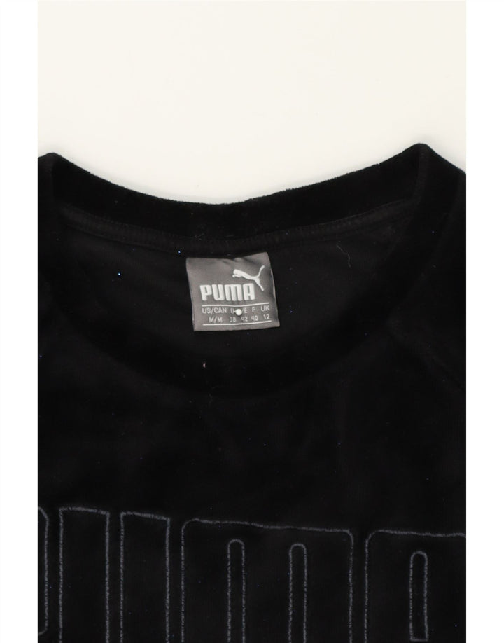PUMA Womens Graphic Sweatshirt Jumper UK 12 Medium Black Cotton Vintage Puma and Second-Hand Puma from Messina Hembry 