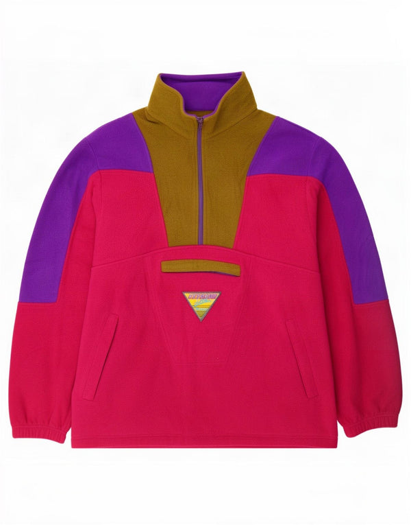 Vintage Mens Ski Zip Neck Fleece Jumper IT 52 Large Pink Colourblock