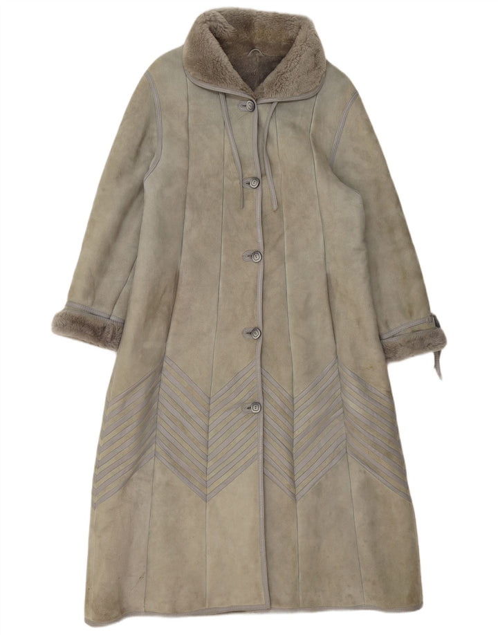 Vintage Womens Shearling Coat EU 40 Medium Grey Lambskin