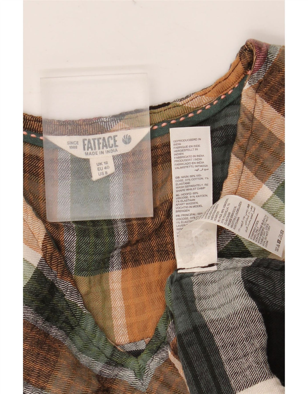 FAT FACE Womens Long Sleeve Blouse Top UK 12 Medium Multicoloured Check