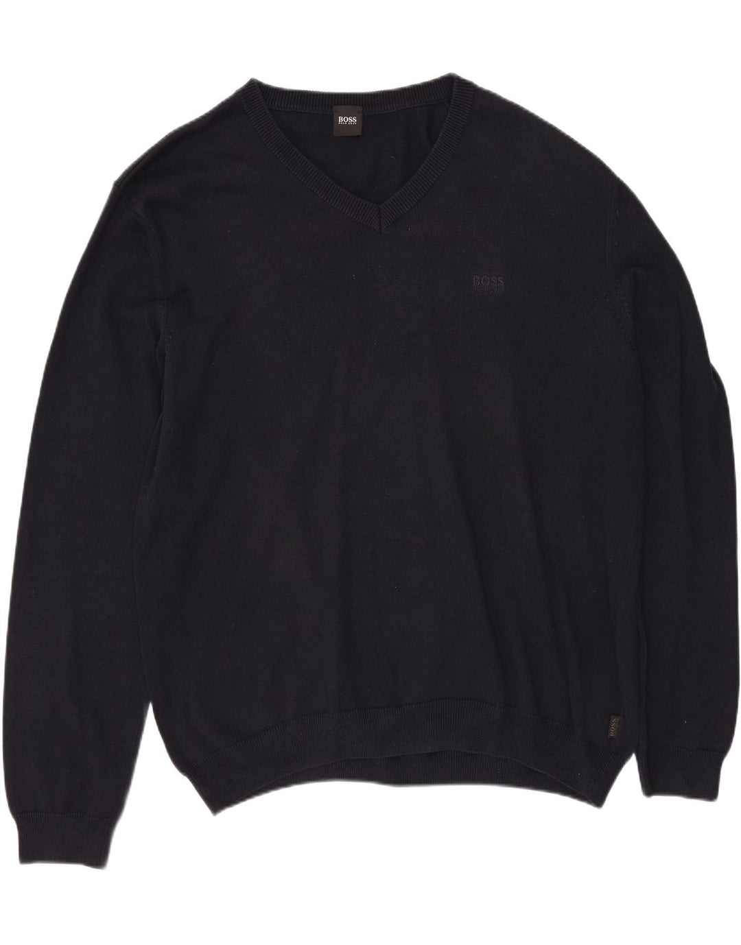 HUGO BOSS Mens V-Neck Jumper Sweater XL Navy Blue Cotton