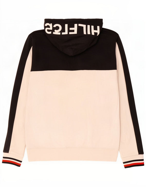 Tommy Hilfiger Mens Graphic Hoodie Jumper Large Black Colourblock Cotton