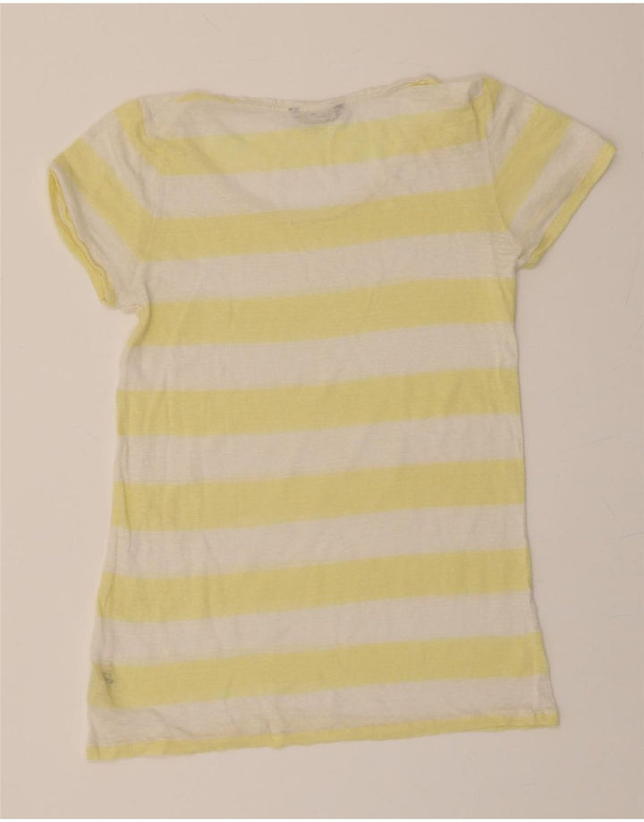 MASSIMO DUTTI Womens T-Shirt Top UK 12 Medium Yellow Striped Vintage Massimo Dutti and Second-Hand Massimo Dutti from Messina Hembry 