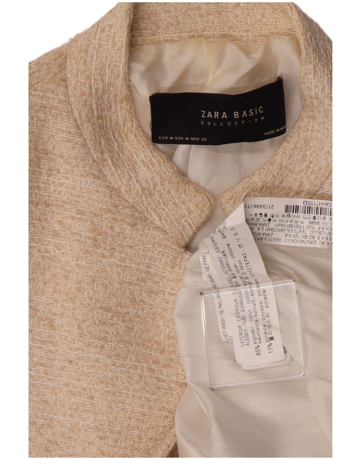ZARA Womens Open Blazer Jacket UK 12 Medium Off White Cotton