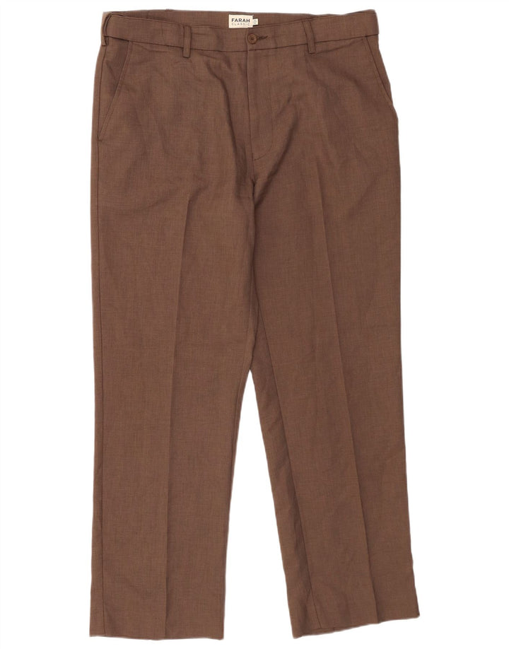 Farah Mens Classic Fit Chino Trousers W36 L29 Brown Polyester