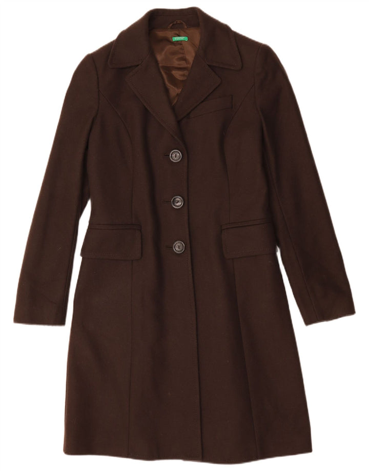 Benetton Womens Overcoat IT 44 Medium Brown Wool