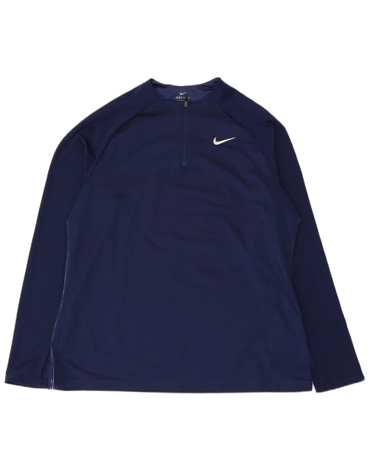Nike Mens Dri Fit Zip Neck Pullover Tracksuit Top XL Navy Blue Polyester