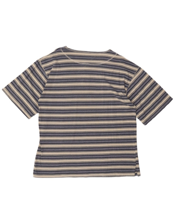 VINTAGE Mens T-Shirt Top XL Navy Blue Striped Cotton