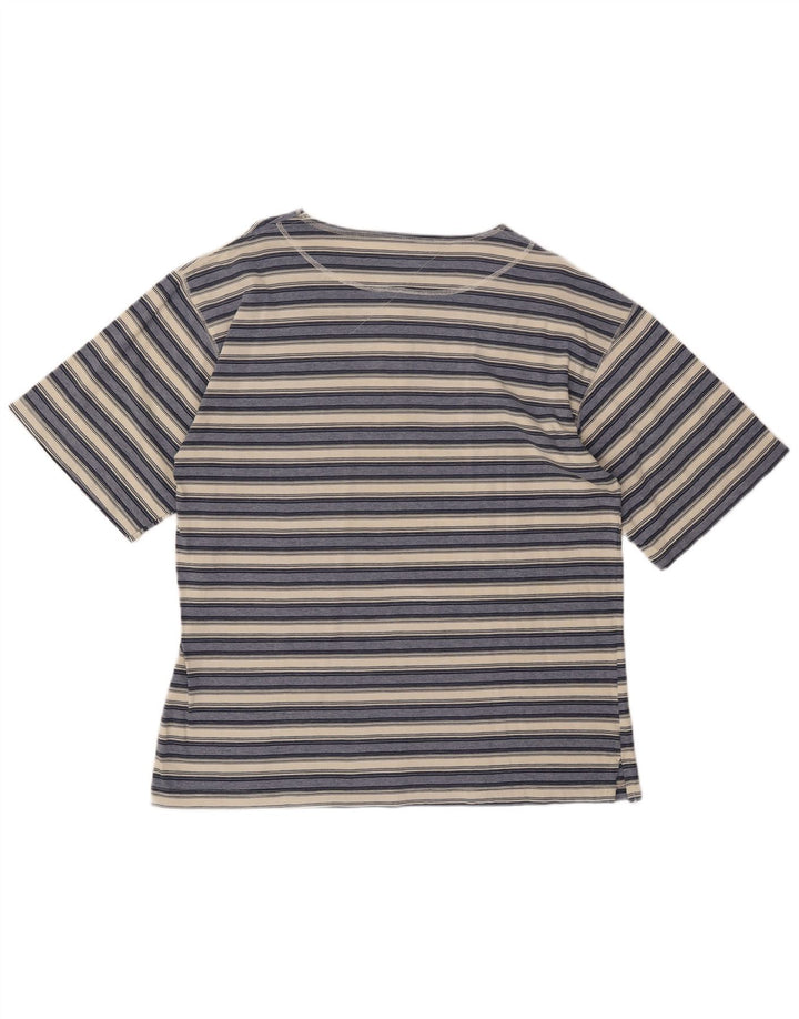 VINTAGE Mens T-Shirt Top XL Navy Blue Striped Cotton