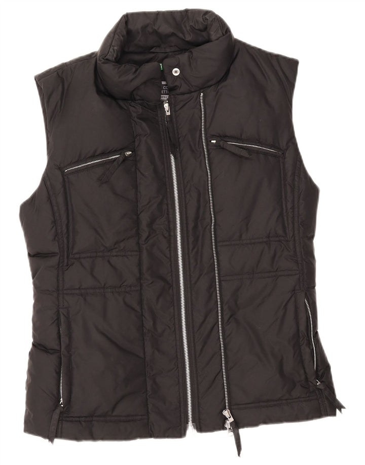 BENETTON Womens Padded Gilet UK 14 Medium Black Polyamide