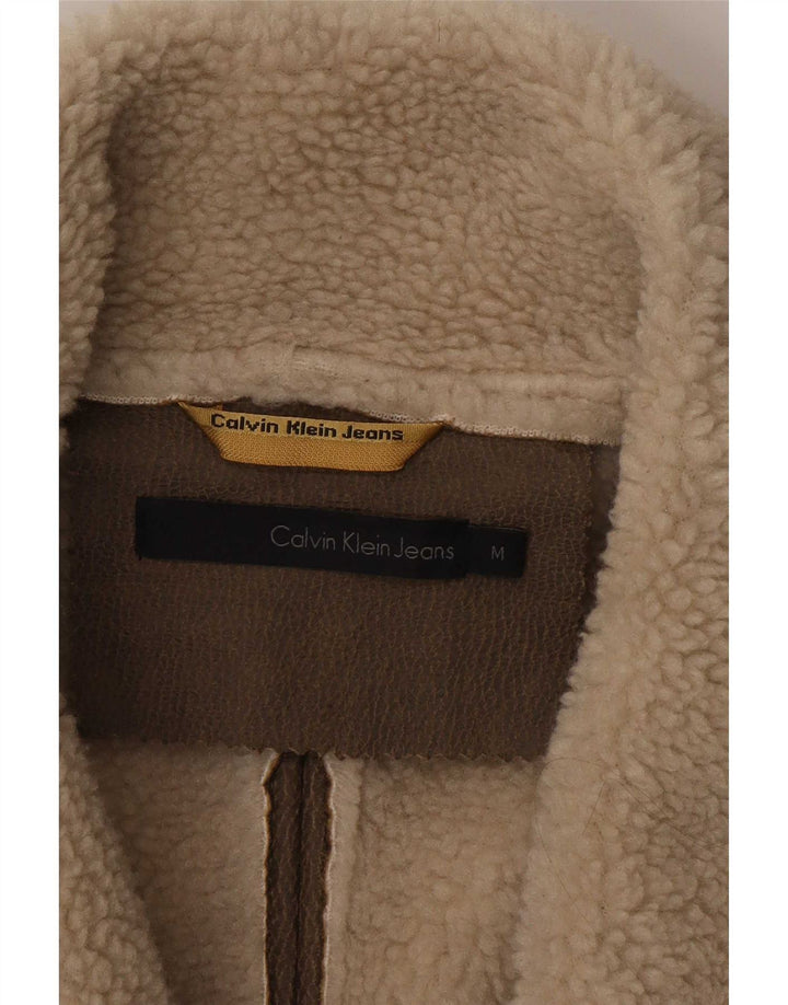 Calvin Klein Jeans Womens Sherpa Jacket UK 14 Medium Brown Polyester