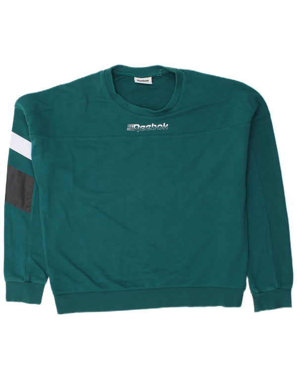 Reebok Mens Graphic Sweatshirt Jumper Medium Green Colourblock Cotton