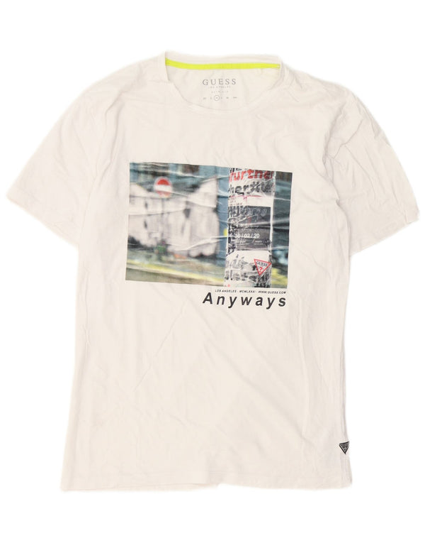 Guess Mens Slim Fit Graphic T-Shirt Top Medium White Cotton