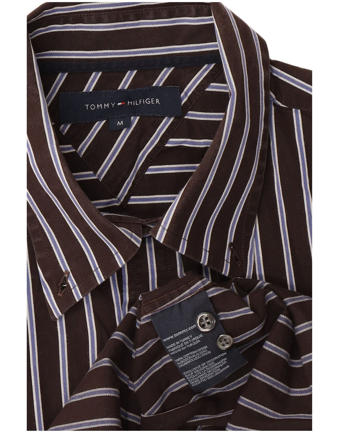 TOMMY HILFIGER Mens Shirt Medium Brown Striped Cotton