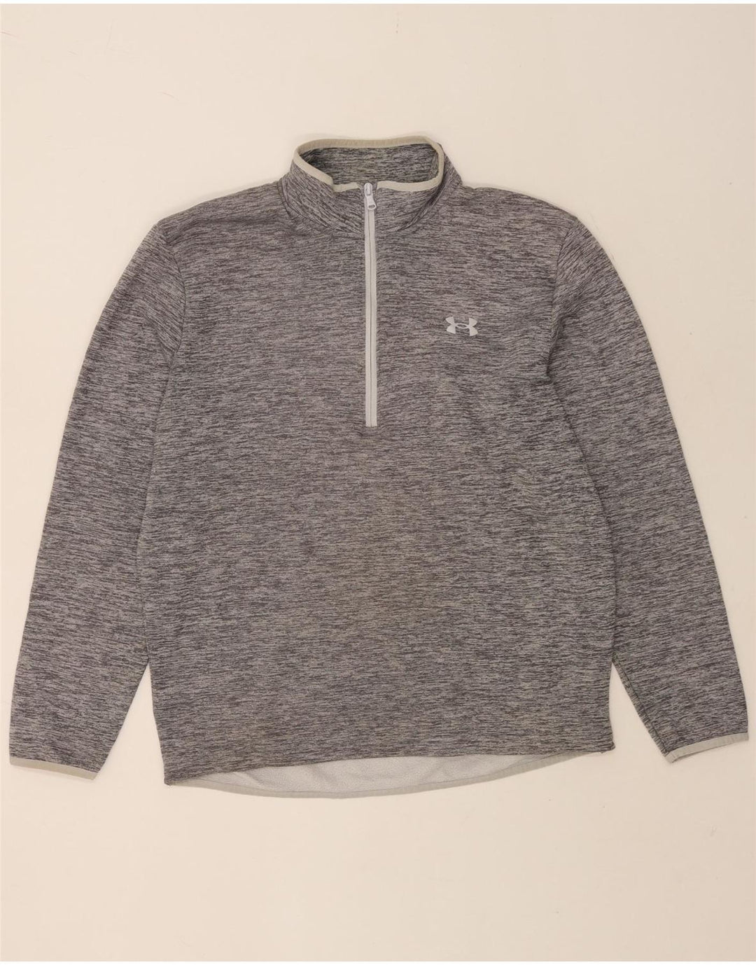 Under Armour Mens Zip Neck Sweatshirt Jumper Medium Grey Flecked Polyester