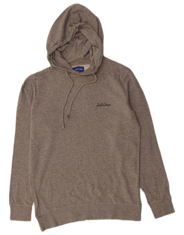JACK & JONES Mens Hoodie Jumper Medium Grey Flecked Cotton