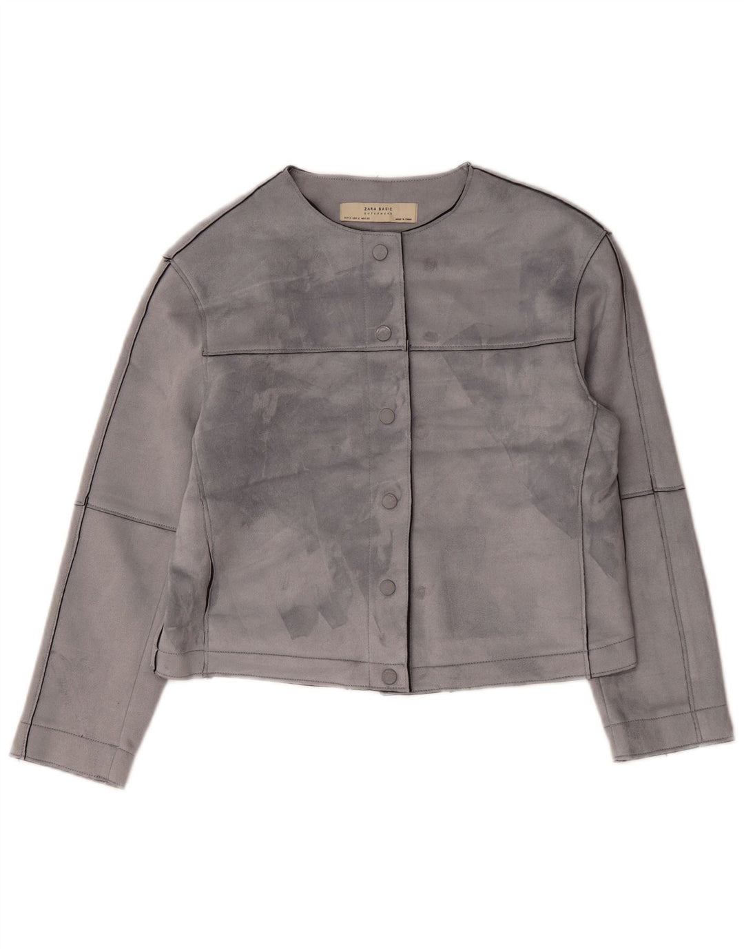 ZARA Womens Oversized Crop Bomber Jacket UK 10 Small Grey Polyester