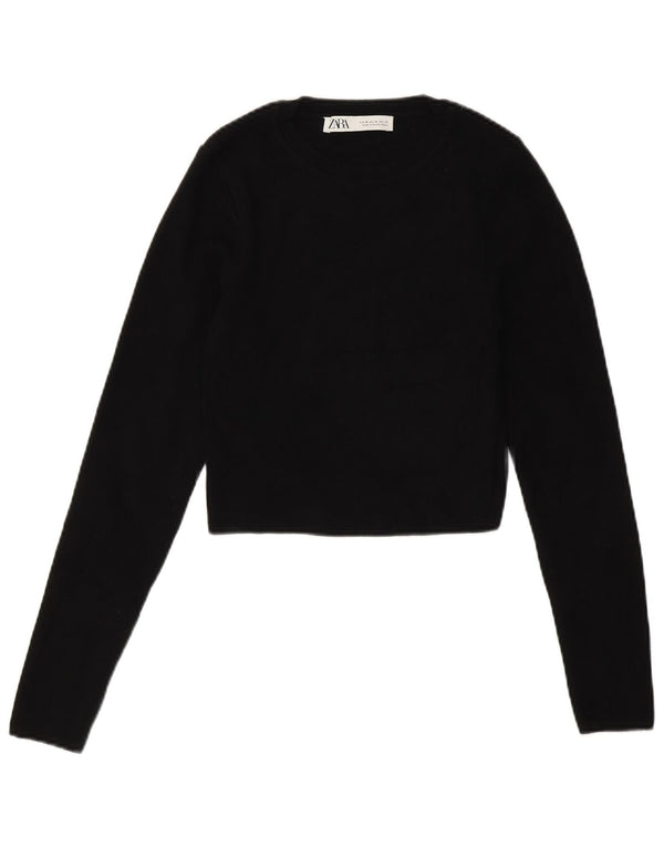 Zara Womens Crop Boat Neck Jumper Sweater UK 12 Medium Black Viscose