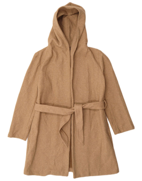 Zara Womens Hooded Oversized Overcoat UK 10 Small Beige Polyester