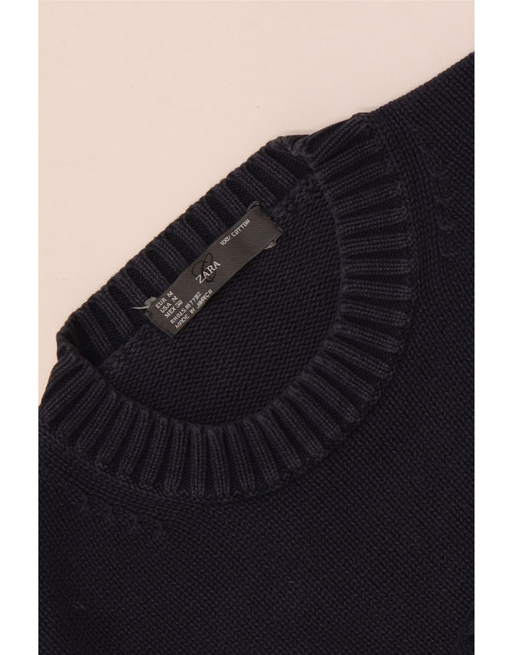 Zara Mens Crew Neck Jumper Sweater Medium Navy Blue Cotton