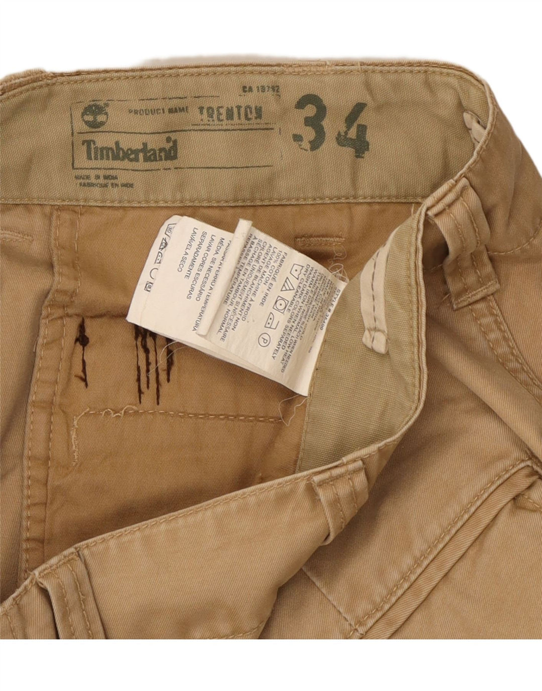 TIMBERLAND Mens Trenton Straight Cargo Trousers W34 L31 Beige Cotton