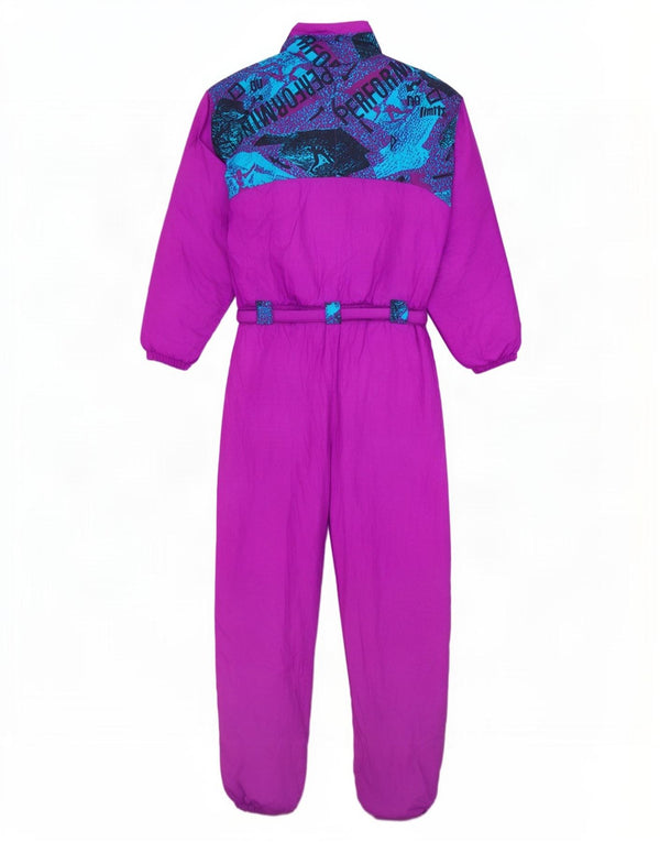 Vintage Womens Graphic Oversized Ski Jumpsuit UK 16 Large Purple Polyamide