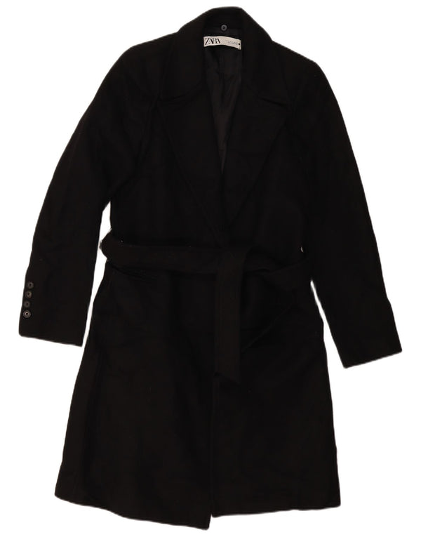 ZARA Womens Overcoat UK 10 Small Black Wool