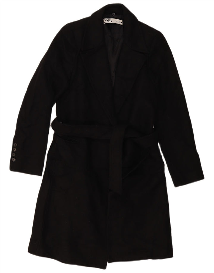 ZARA Womens Overcoat UK 10 Small Black Wool