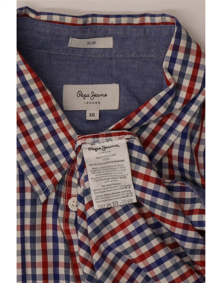 PEPE JEANS Mens Slim Shirt 2XL Multicoloured Gingham Cotton