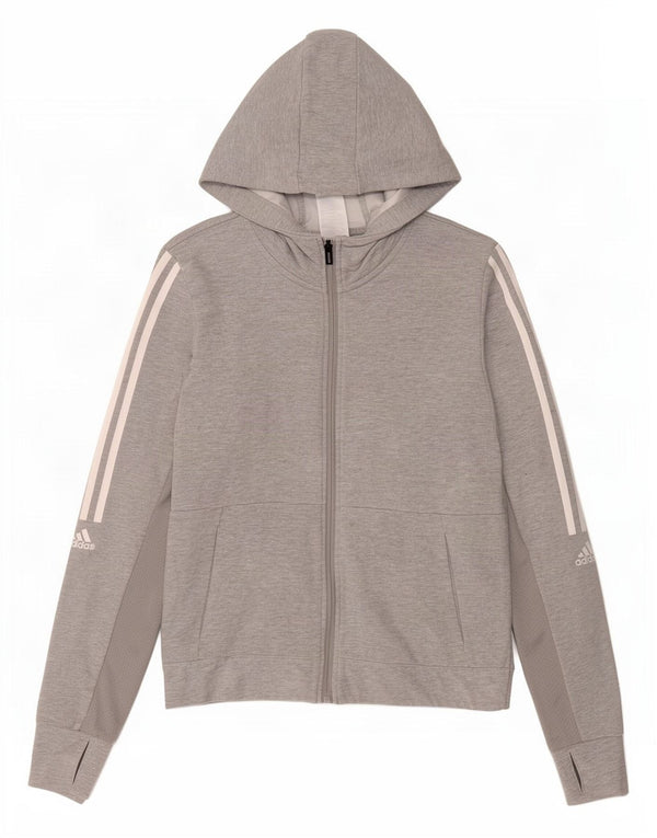 Adidas Womens Zip Hoodie Sweater UK 12/14 Medium Grey Cotton