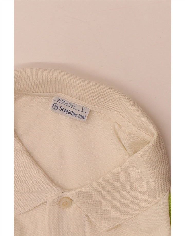 SERGIO TACCHINI Mens Polo Shirt EU 50 Medium Off White Geometric Cotton