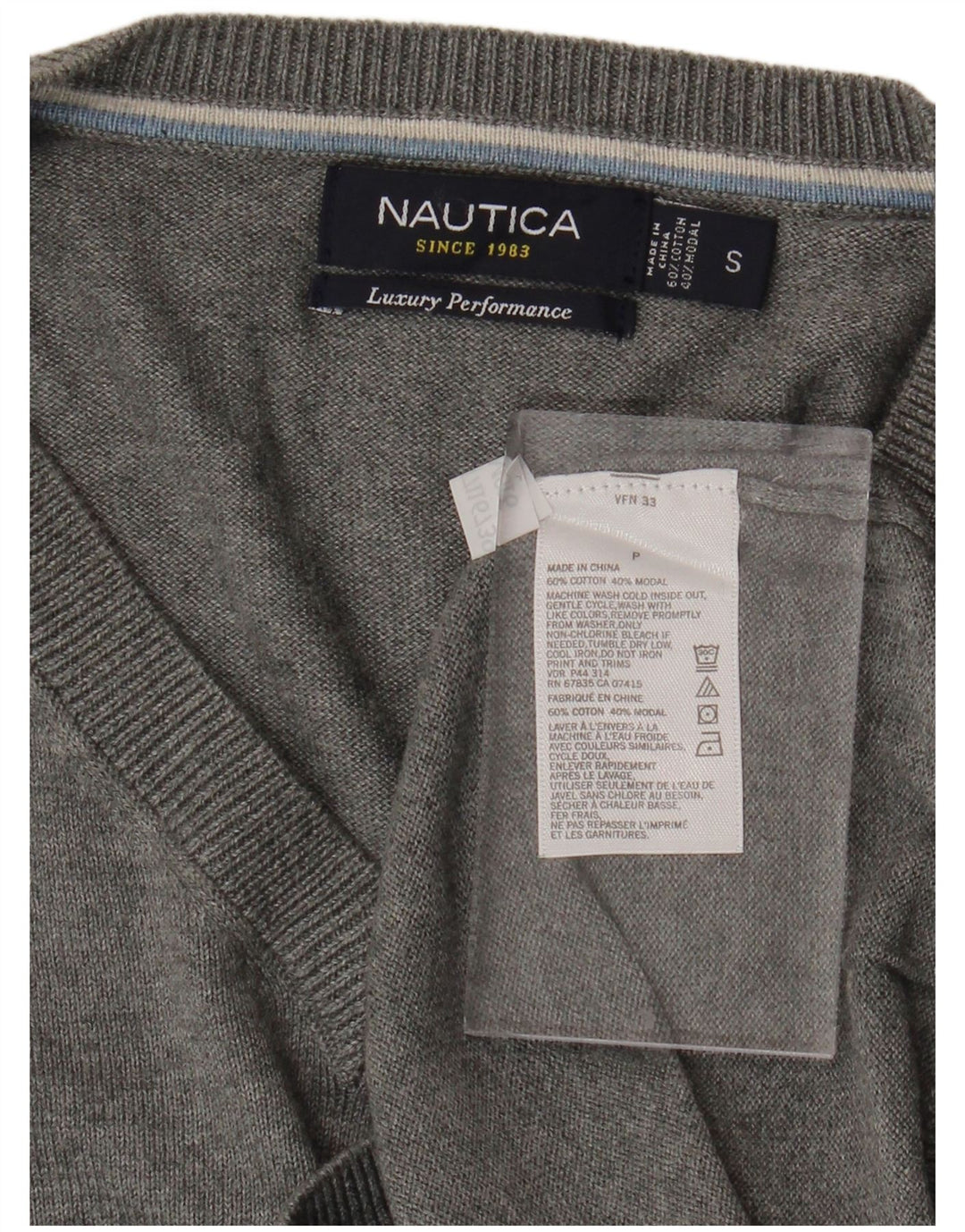 NAUTICA Mens V-Neck Jumper Sweater Small Grey Cotton