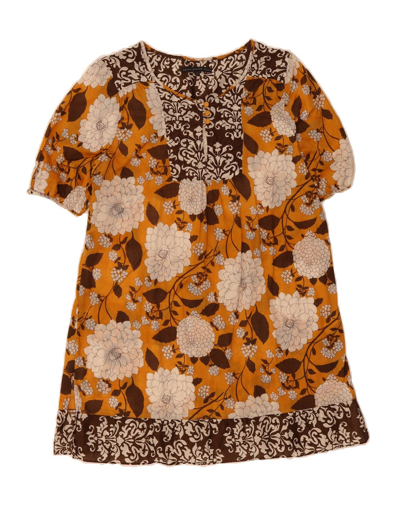 BETTY JACKSON Womens Tunic Dress UK 16 Large Yellow Floral Cotton Vintage Betty Jackson and Second-Hand Betty Jackson from Messina Hembry 