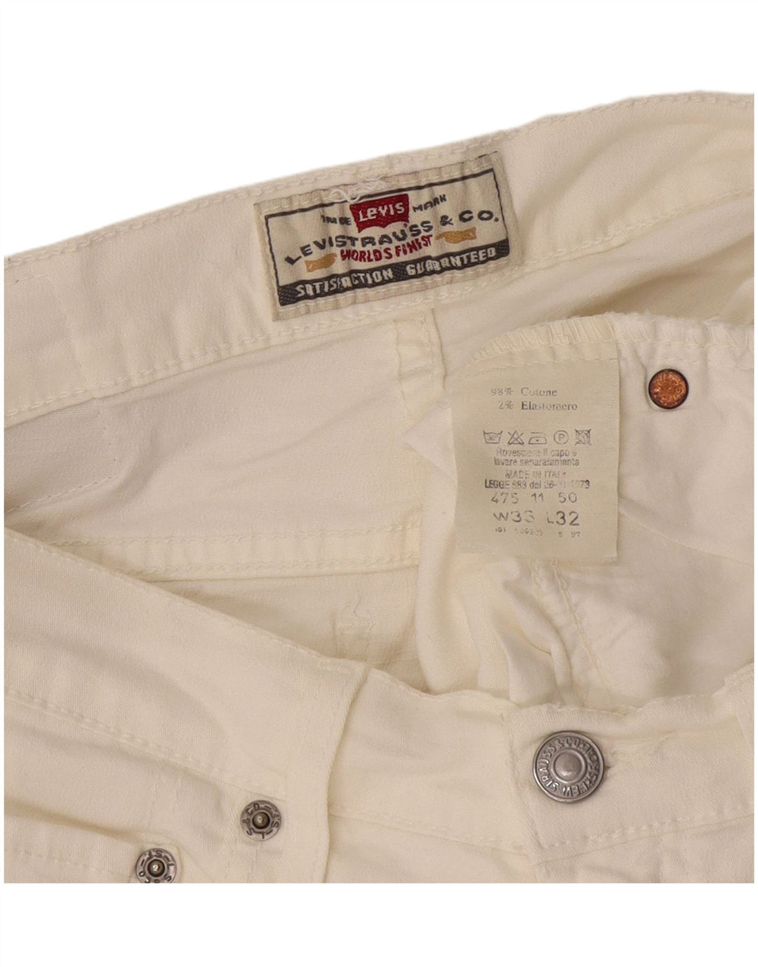 Levi's Womens 475 Straight Jeans W33 L32 White Cotton
