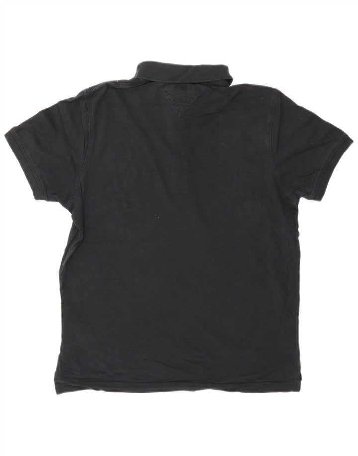 TOMMY HILFIGER Mens Slim Fit Polo Shirt Medium Black Cotton