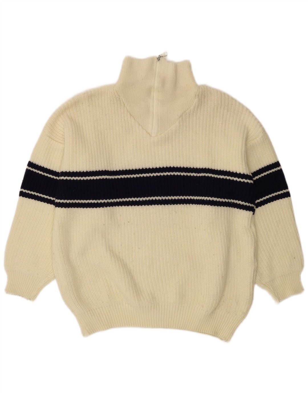 Ideal Mens Zip Neck Jumper Sweater Large Off White Colourblock