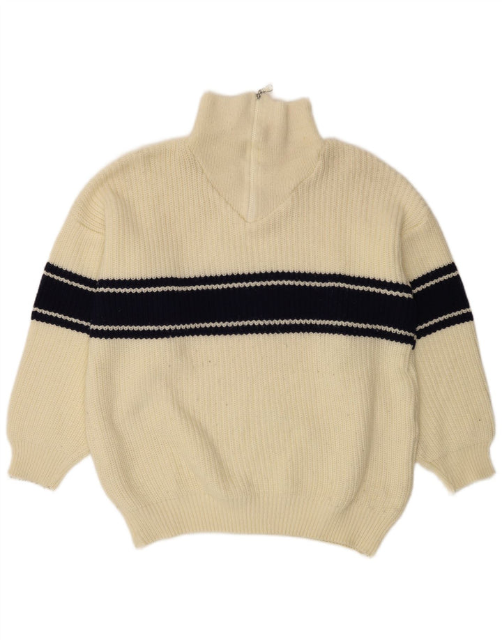 Ideal Mens Zip Neck Jumper Sweater Large Off White Colourblock