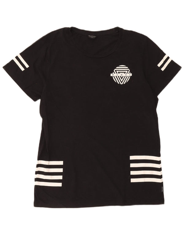 Jack & Jones Mens Graphic T-Shirt Top Medium Black Geometric