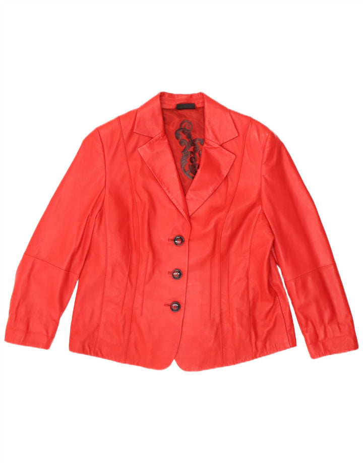 Gerry Weber Womens 3 Button Leather Blazer Jacket UK 20 2XL Red Leather